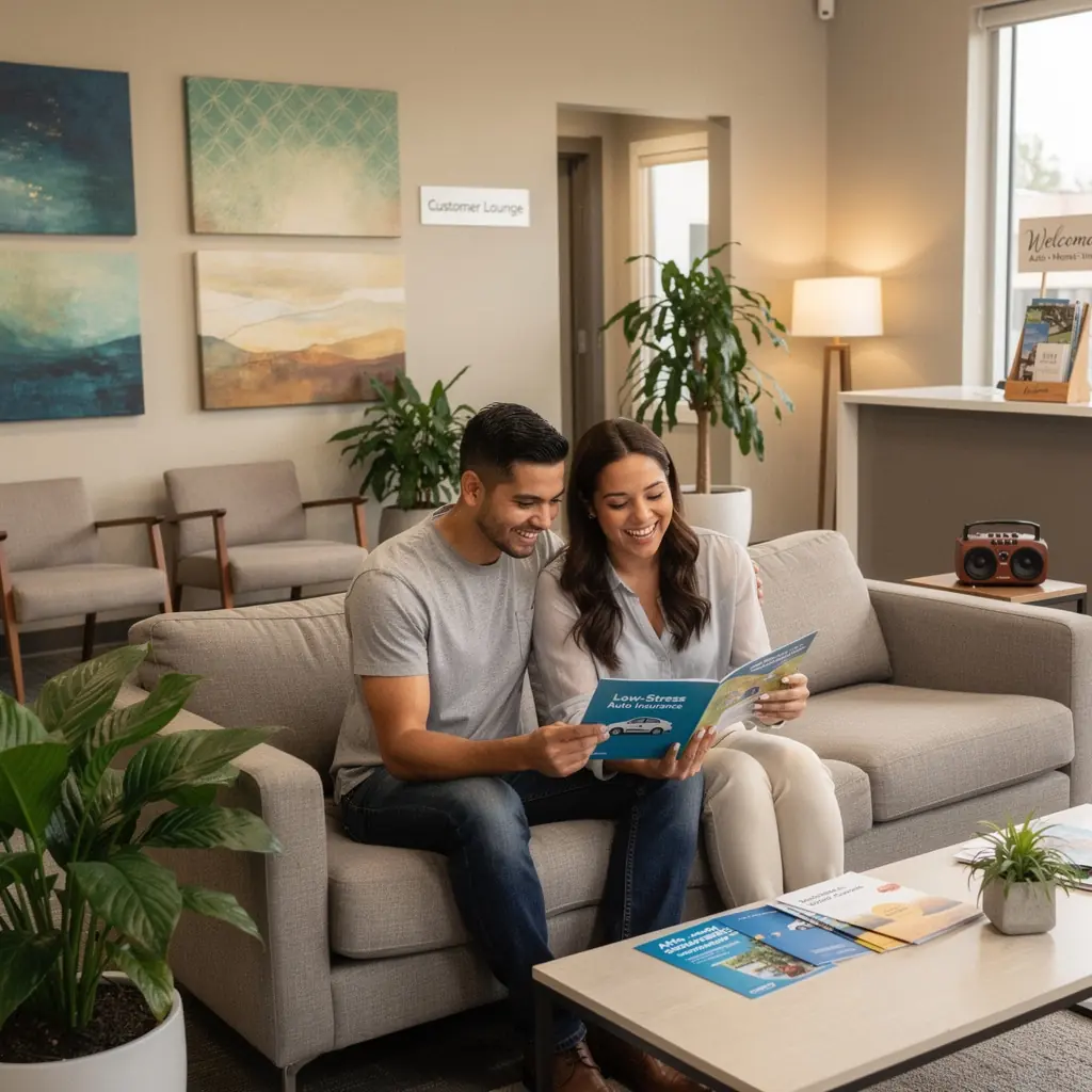 Kobieta w biurze przeglądająca dokumenty dotyczące odnowienia ubezpieczenia samochodu.