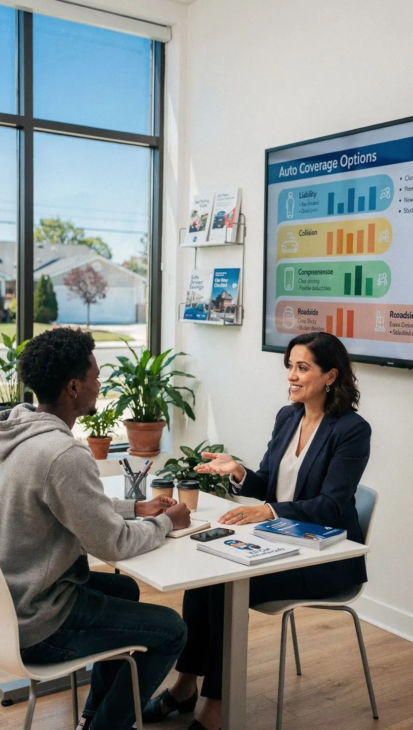 Mężczyzna korzystający z laptopa, porównujący różne plany ubezpieczenia z jasnymi terminami.